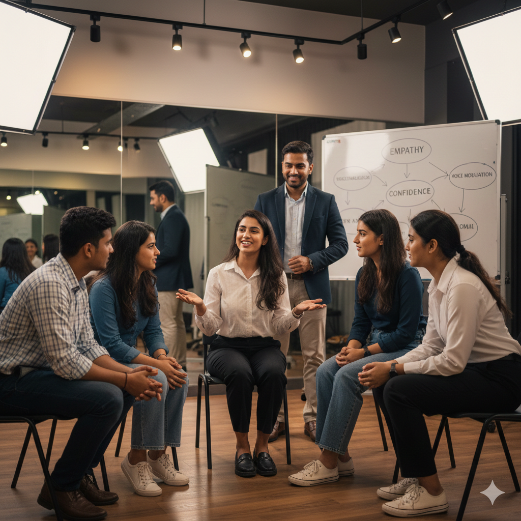 Personality development class focused on communication skills, body language, and confidence building